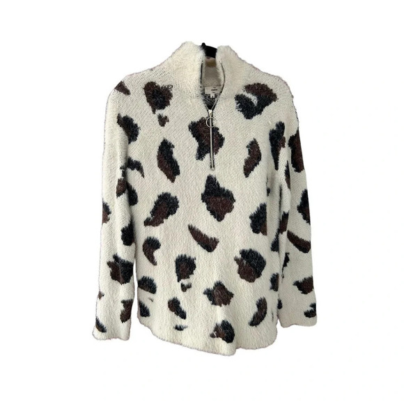 Entro Women's Fuzzy Leopard Pullover 1/4 Zip Size Small - Picture 2 of 5